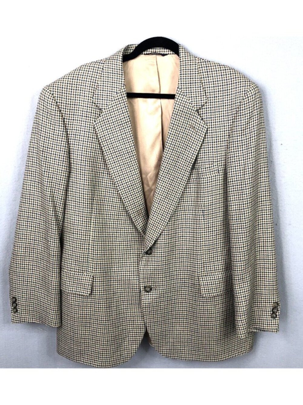 Sterling & Hunt Blazer Mens 44 Blue Tan Houndstooth Wool Jacket Old Money
